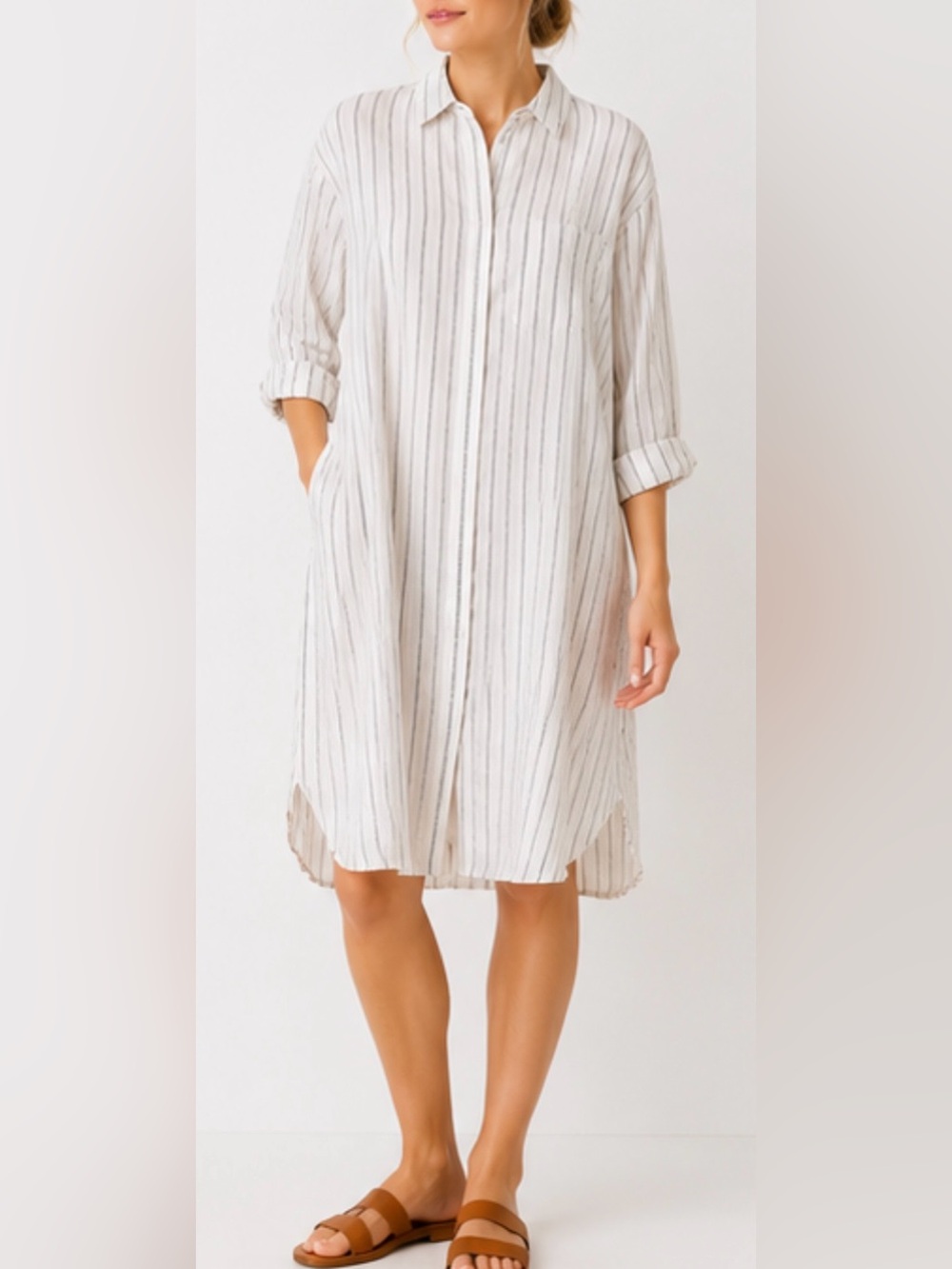 Flax Linen Shirt Dress w/collar Size P